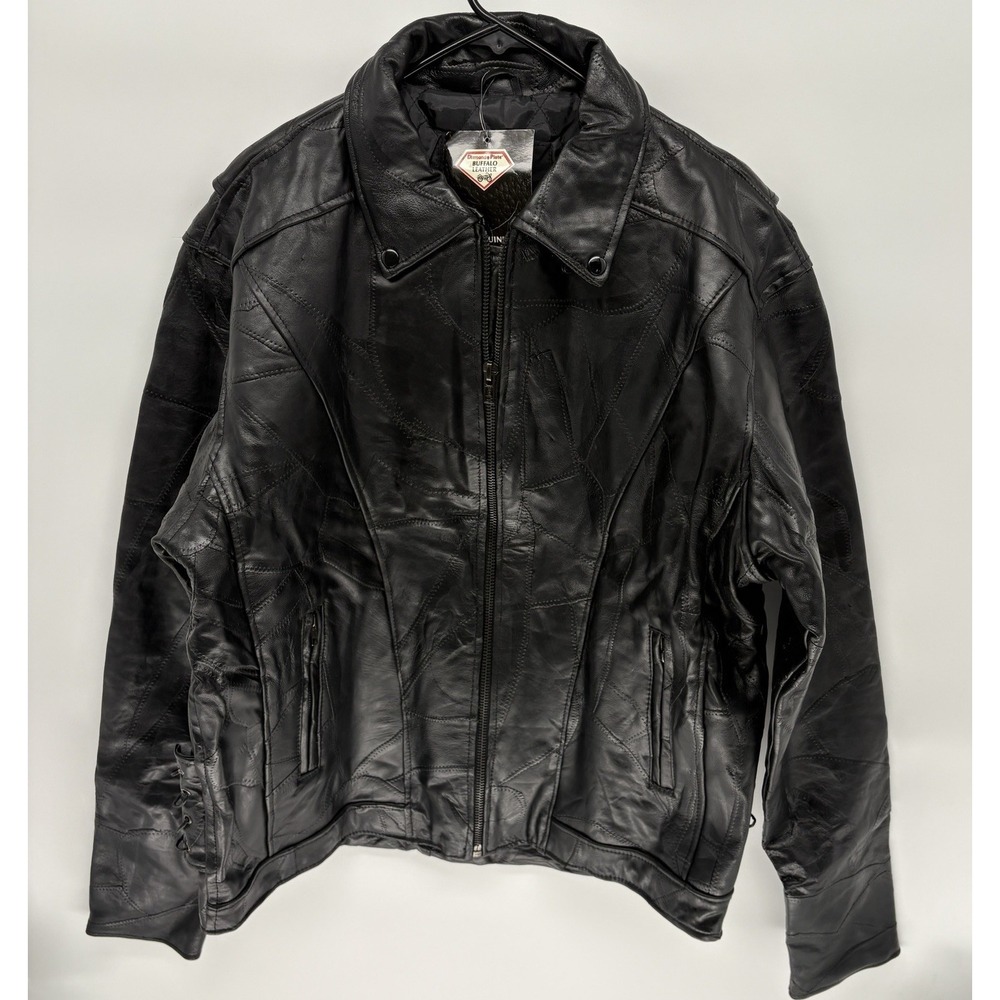 New Vintage Diamond Plate Buffalo Leather Biker Jacket W Lace Western Riding 2XL